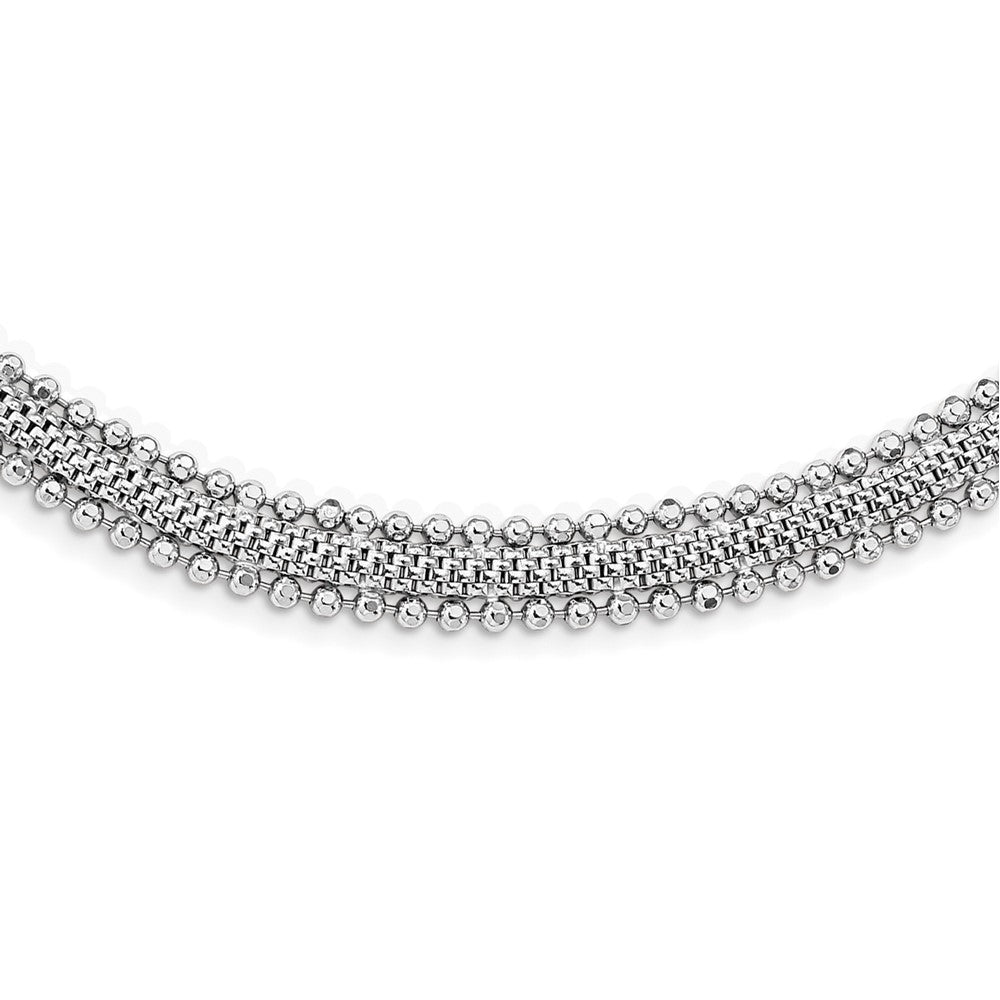 Sterling Silver Rhodium-plated Polished Beaded Necklace