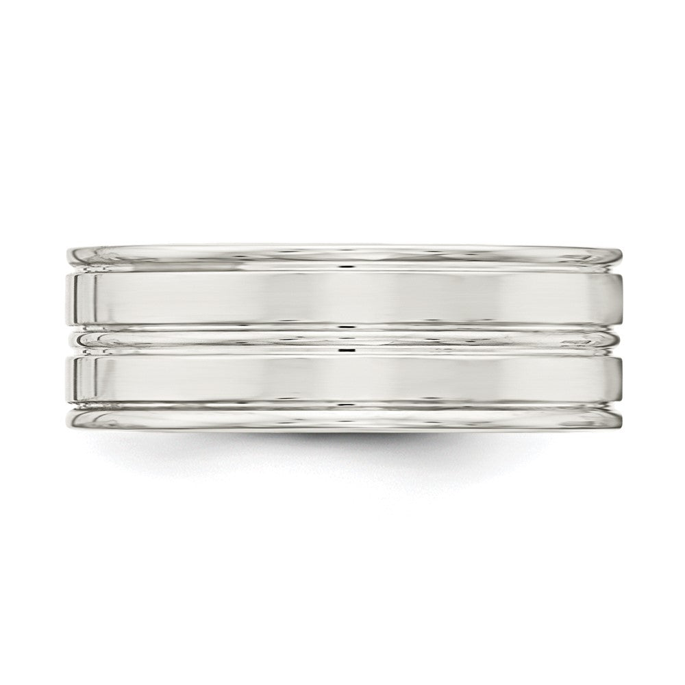 Sterling Silver 8mm Polished Flat Grooved Fancy Band Size 10.5