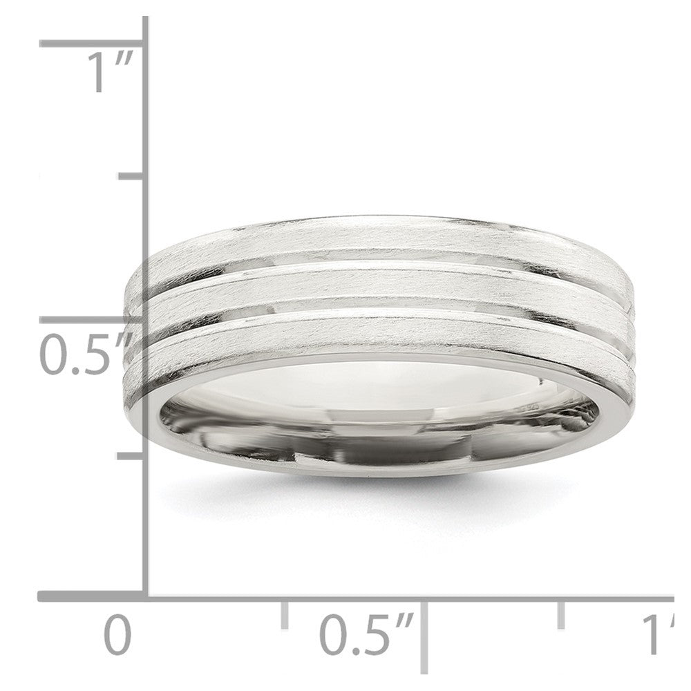Sterling Silver 6mm Brushed Flat Grooved Fancy Band Size 11
