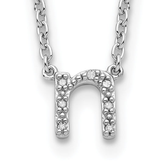 Sterling Silver Polished Diamond Initial n with 16 + 2 in ext Necklace