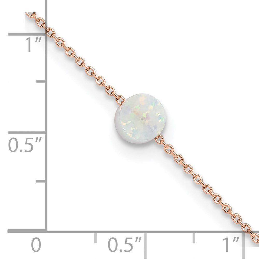 Sterling Silver Rose-tone White Created Opal 9in Plus 2 in ext. Anklet 9 inches