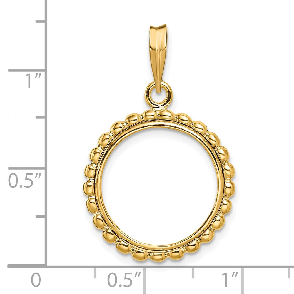 Wideband Distinguished Coin Jewelry 14k Polished with Beaded Edge 16.5mm Prong Coin Bezel Pendant