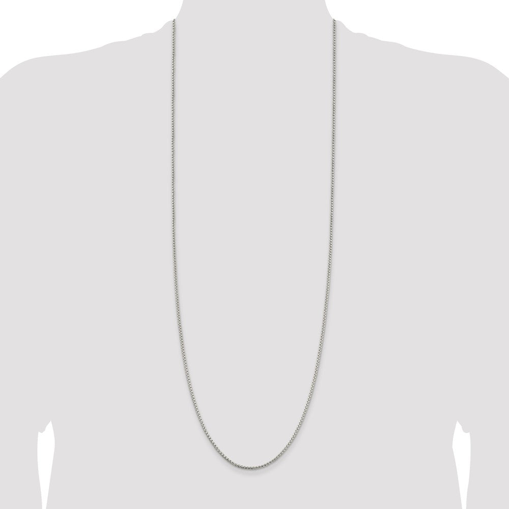 Sterling Silver 2mm Round Box Chain 36 Inches