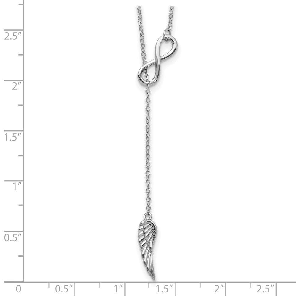 Sterling Silver RH-plated Open Infinity/Wing w/2in ext Necklace 16.5 Inches