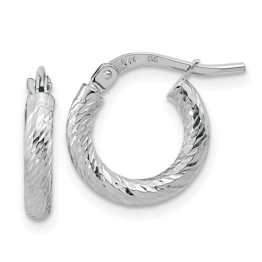10k White Gold Polished Diamond-cut 2.4mm Hoop Earrings