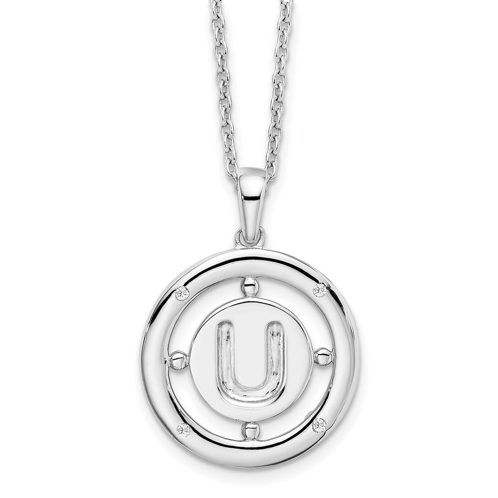 White Ice Sterling Silver Rhodium-plated 18 Inch Diamond Letter U Initial Necklace with 2 Inch Extender 18 Inches