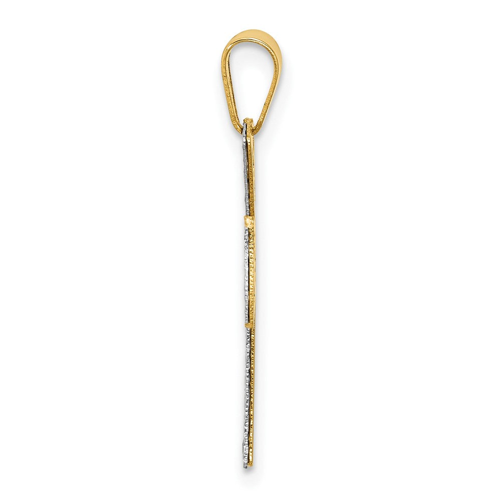 14K Two-tone Polished / Dia-cut Cross Pendant