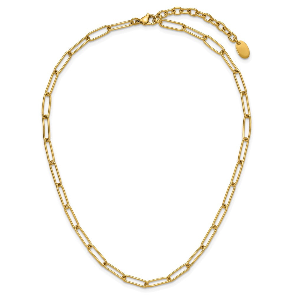 Stainless Steel Polished Yellow IP Paperclip Link 15in w/2in ext. Necklace