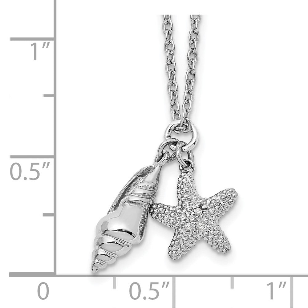 White Ice Sterling Silver Rhodium-plated 18 Inch Diamond Shell and Starfish Necklace with 2 Inch Extender 18 Inches