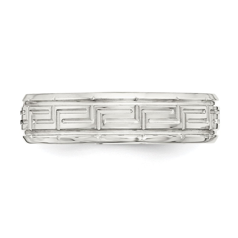 Sterling Silver 6mm Polished Flat Greek Key Design Beveled Edge Fancy Band Size 13