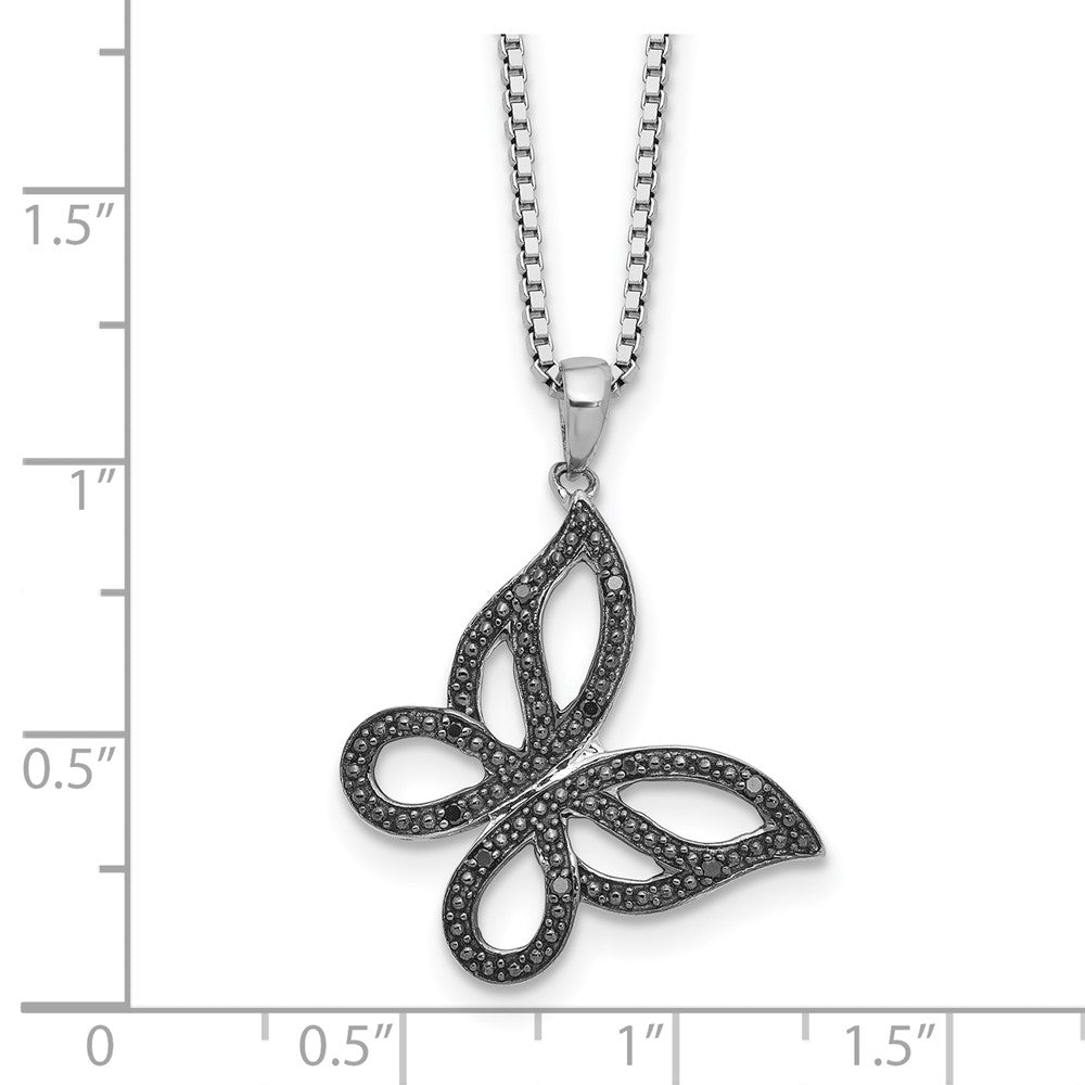 White Night Sterling Silver Rhodium-plated Black Diamond Butterfly 18 Inch Necklace with 2 Inch Extender 18 Inches