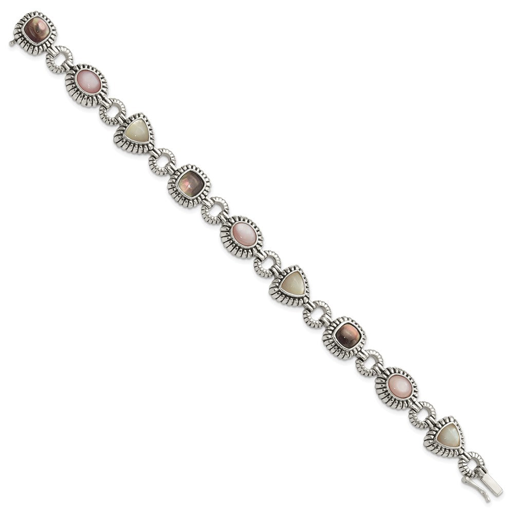 Shey Couture Sterling Silver 7.75 Inch Antiqued Pink/Black/White Mother of Pearl Bracelet 7.75 inches