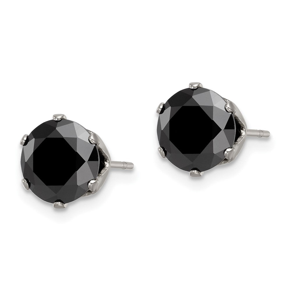 Stainless Steel Polished 8mm Black Round CZ Stud Post Earrings