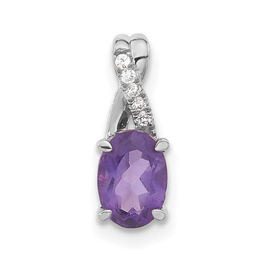 14k White Gold Oval Amethyst and Diamond Pendant