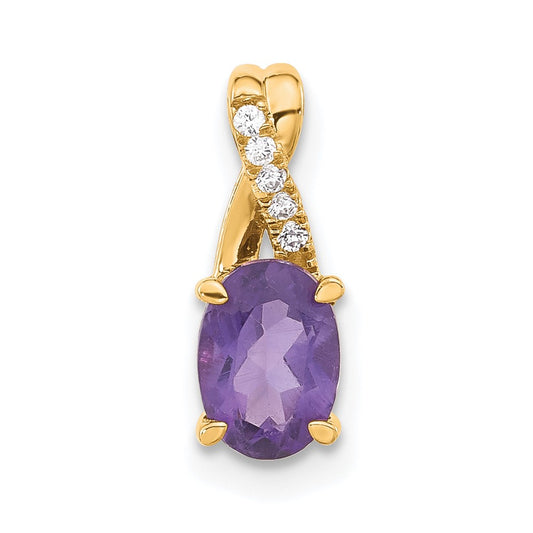 14K Oval Amethyst and Diamond Pendant