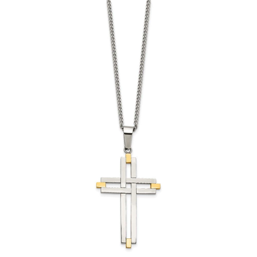 Stainless Steel Polished Yellow IP-plated Cross 22in Necklace