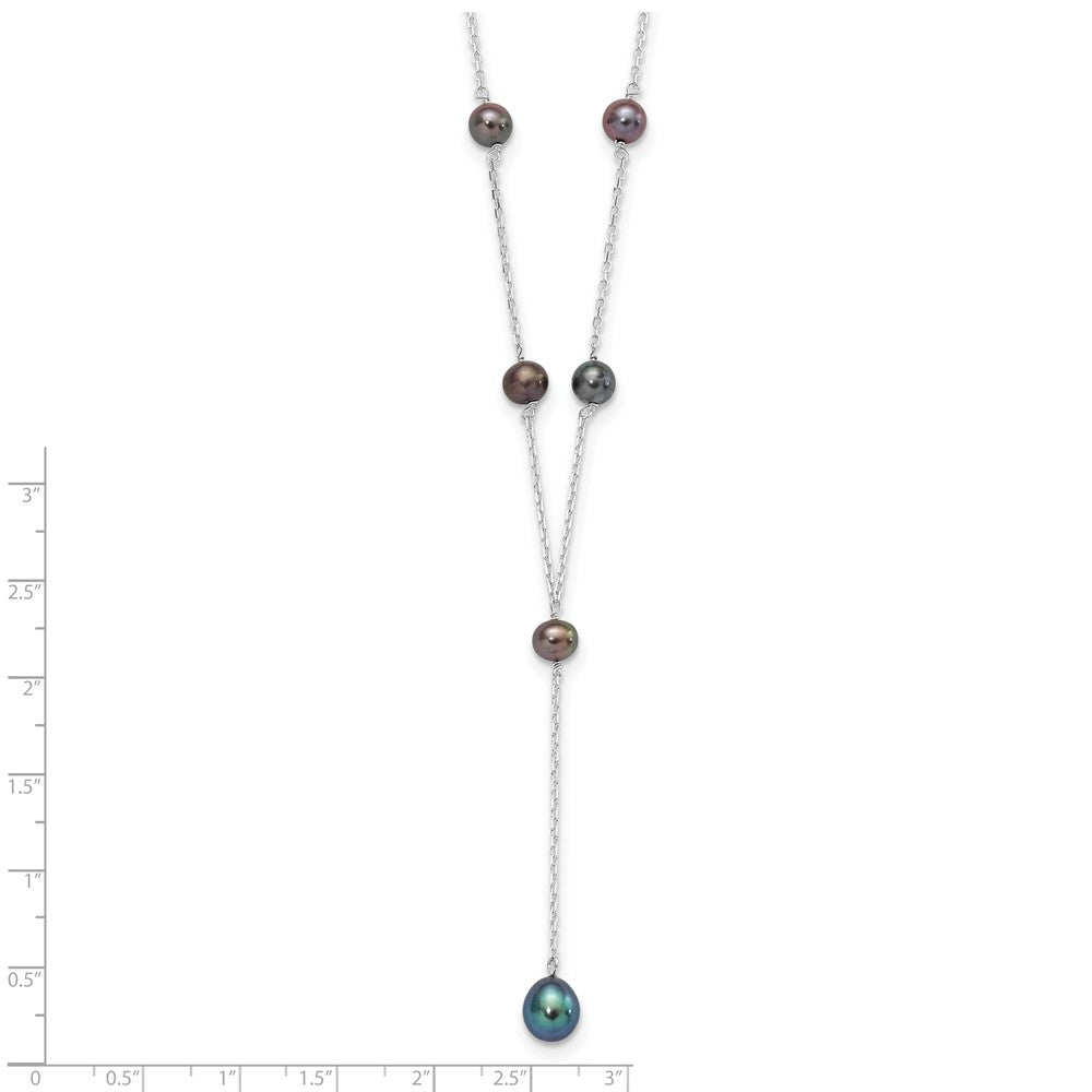 Sterling Silver Rhodium-plated 6-8mm Black Teardrop and Semi-Round Freshwater Cultured Pearl 6-Station Y-Drop 16 inch Necklace 16 Inches