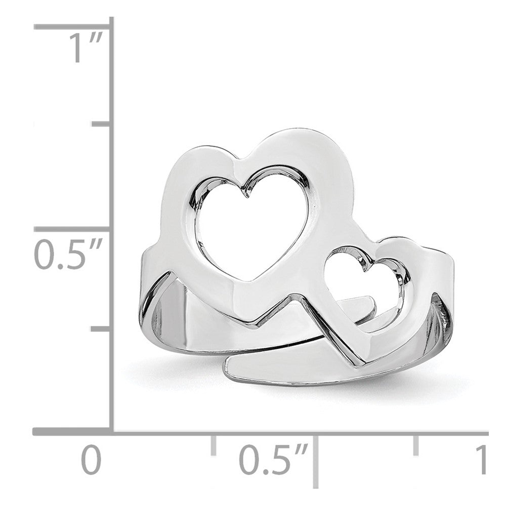 Sterling Silver Rhodium-plated Two Hearts Adjustable Ring