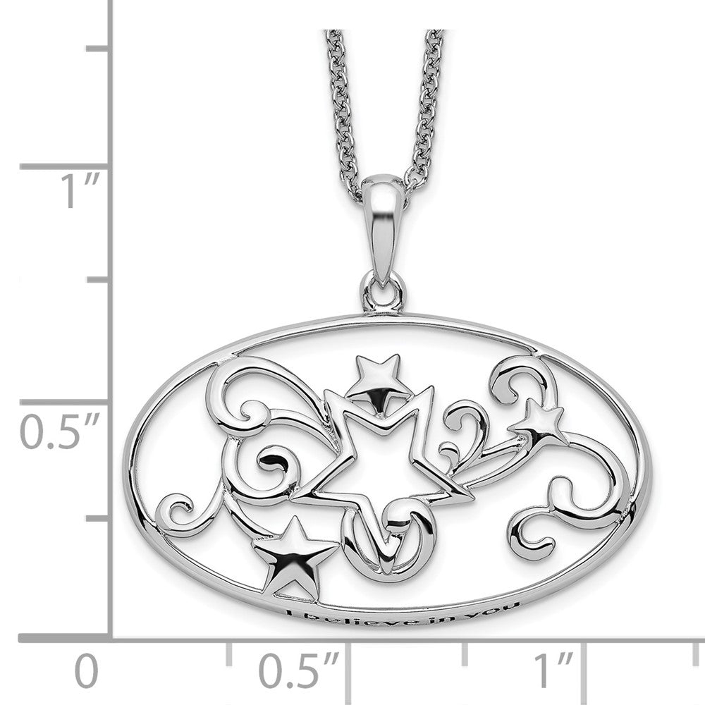 Sentimental Expressions Sterling Silver Rhodium-plated Antiqued I Believe In You 18in Star Necklace 18 Inches