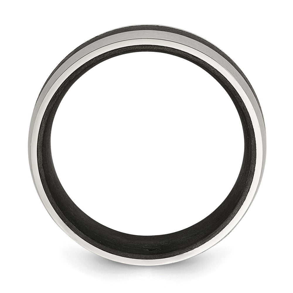 Chisel Stainless Steel Brushed and Polished Black Carbon Fiber Inlay 8mm Band Size - 12.5