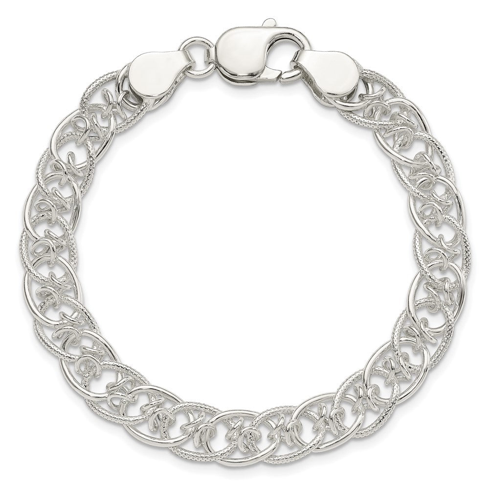 Sterling Silver Polished and Textured Fancy Bracelet 7.5 inches
