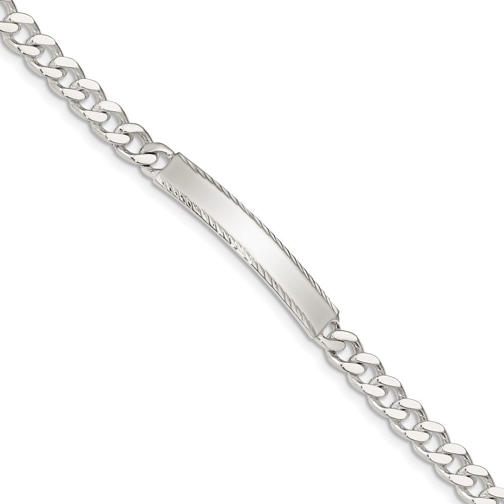 Sterling Silver Diamond-cut Engraveable Curb Link ID Bracelet 7 inches