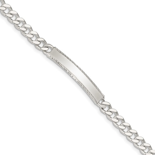 Sterling Silver Diamond-cut Engraveable Curb Link ID Bracelet 7 inches
