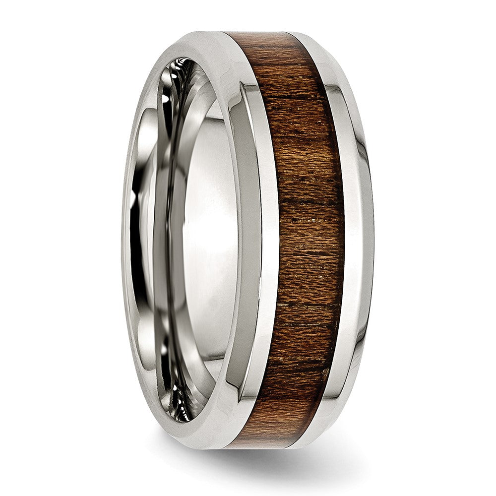 Stainless Steel Polished w/Koa Wood Inlay Enameled 8mm Band Size - 13