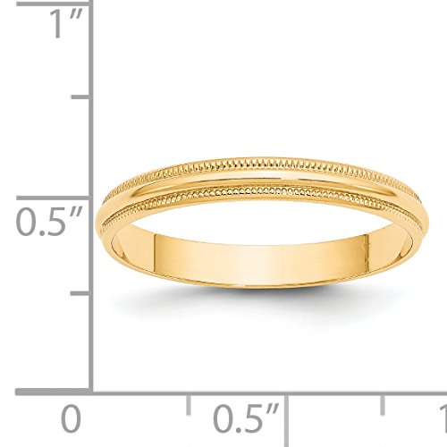Primal Gold 14 Karat Yellow Gold 3mm Lightweight Milgrain Half Round Wedding Band