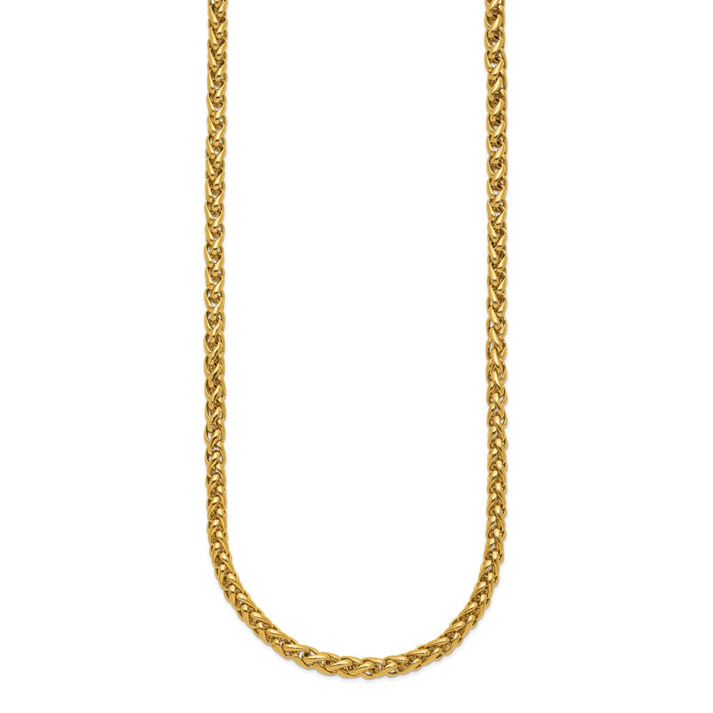 Stainless Steel Polished Yellow IP 24in Spiga 4mm Chain Necklace