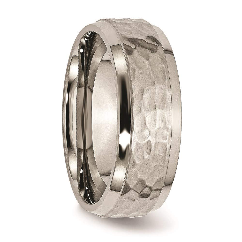 Titanium Polished and Hammered 8mm Beveled Edge Band Size - 9