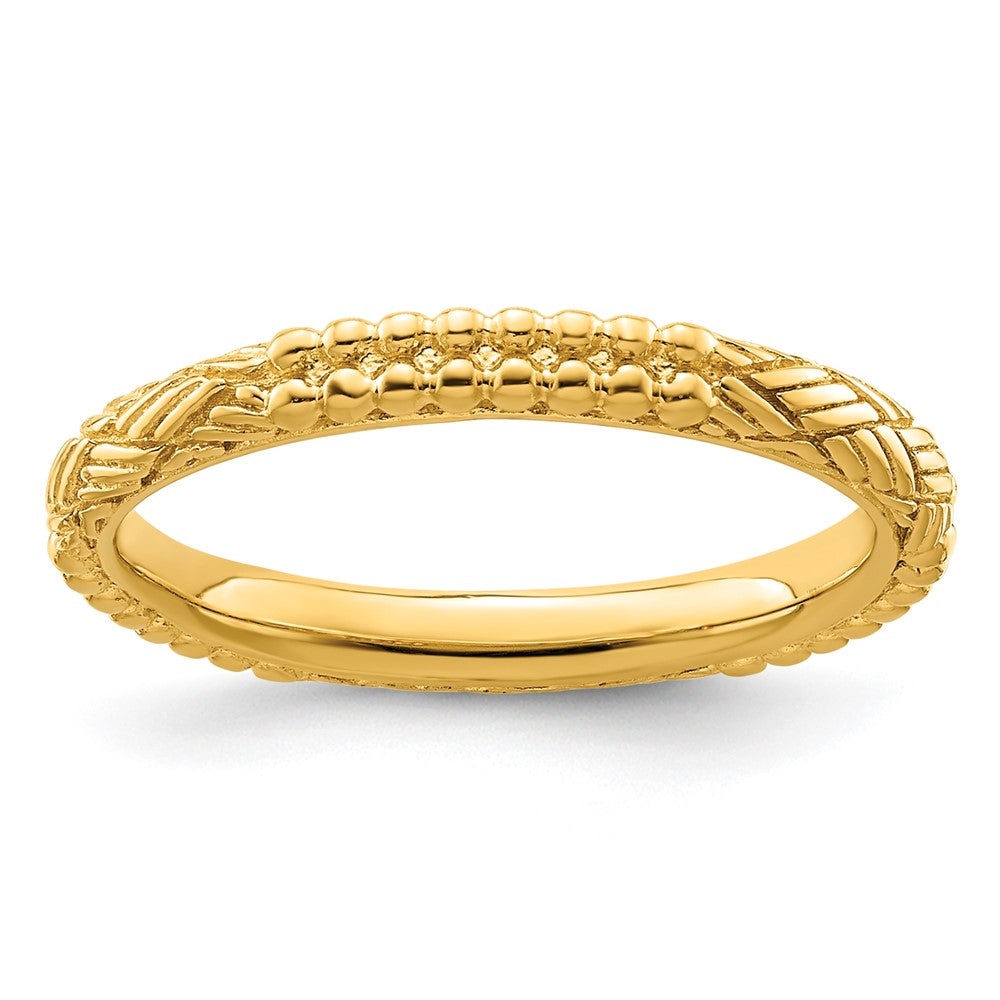 Sterling Silver Stackable Expressions Gold-plated Patterned Ring Size -9
