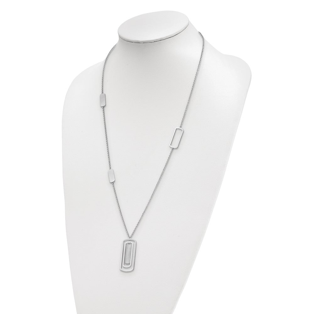 Sterling Silver Rhodium-plated Polished & Brushed Necklace