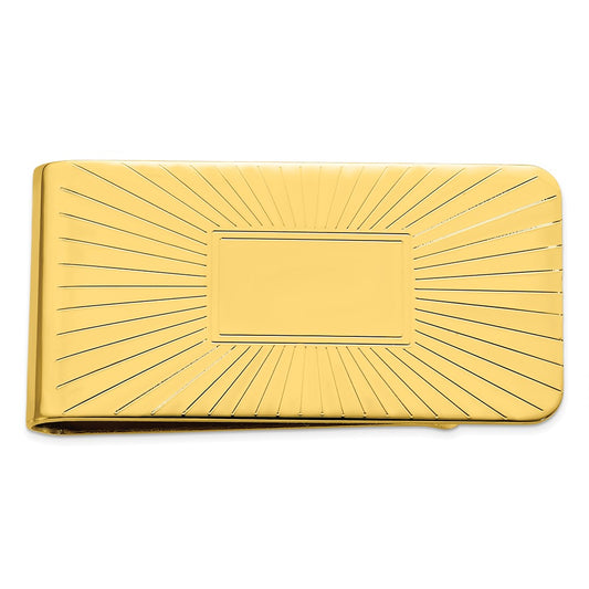 Gold-Plated Kelly Waters Engravable Grooved Starburst Money Clip