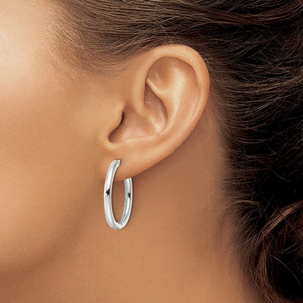 Sterling Silver Polished 3x28mm Hinged Tube Hoop Earrings
