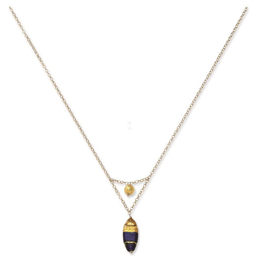 14k Murano Glass Bead V Necklace