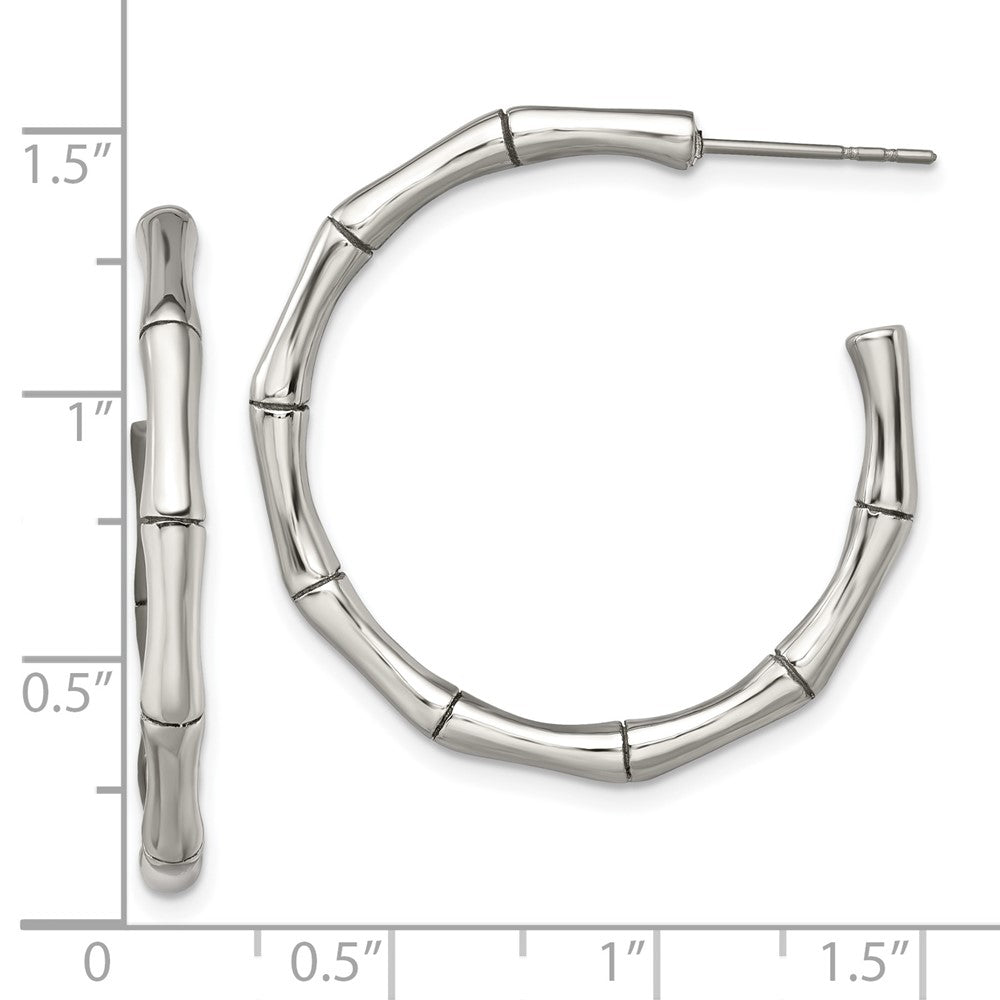 Stainless Steel Polished Bamboo Design J Hoop Post Earrings