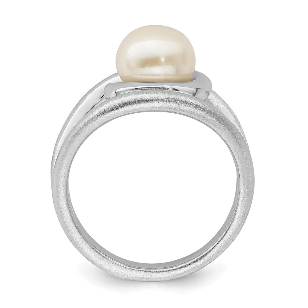 Sterling Silver Rhodium-plated Satin/Polished 8-9mm Button FWC Pearl Ring
