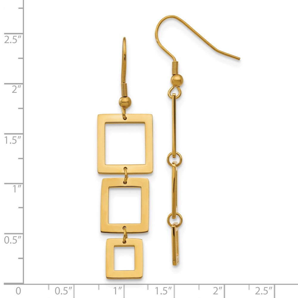 Stainless Steel Polished Yellow IP-plated Squares Dangle Earrings