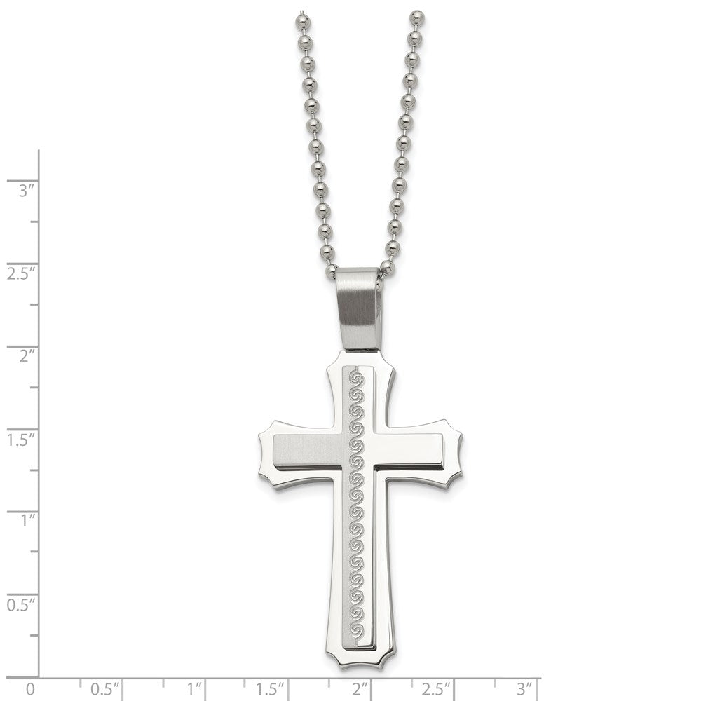 Stainless Steel Brushed and Polished Cross 24in Necklace