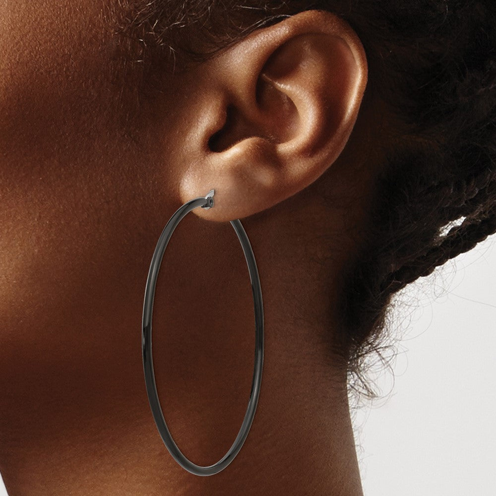 Stainless Steel Polished Black IP-plated 60mm Diameter Hoop Earrings