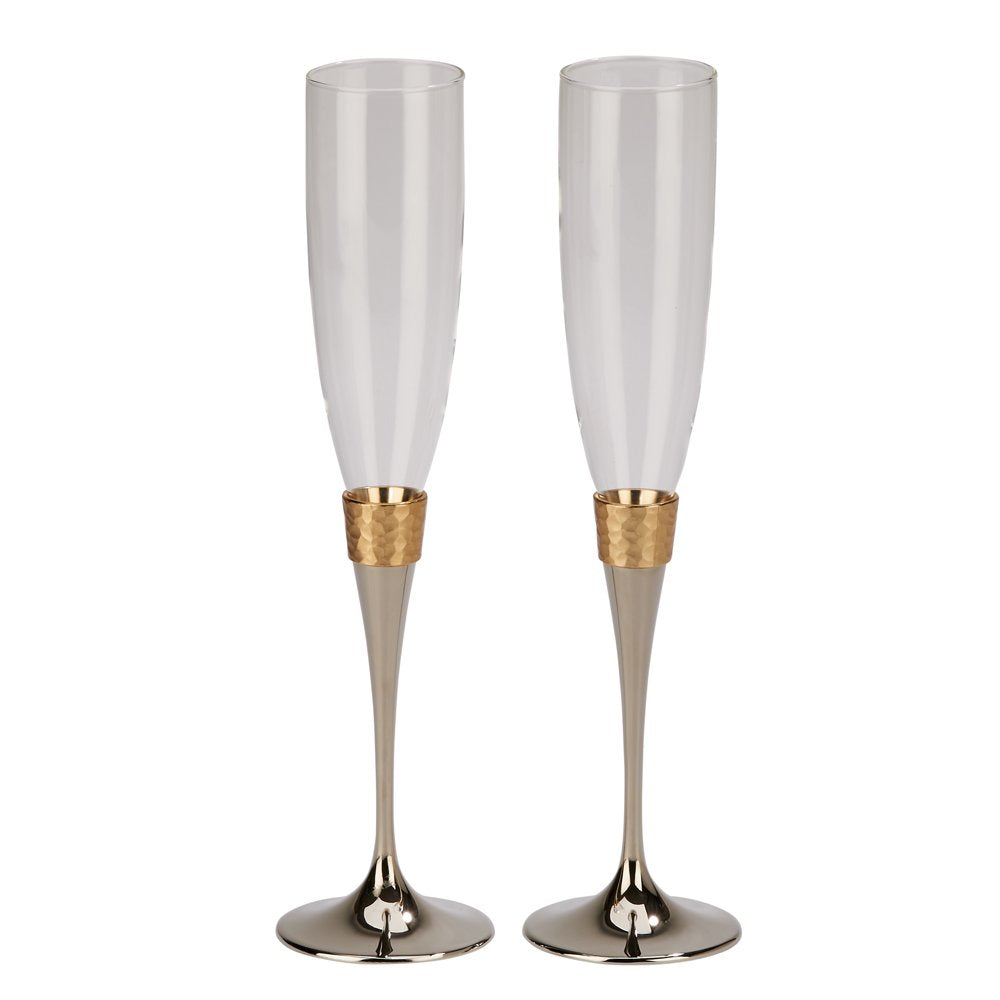 Creative Gifts International 021091 10.5 in. Hammered Banded Flutes, Pair - Gold