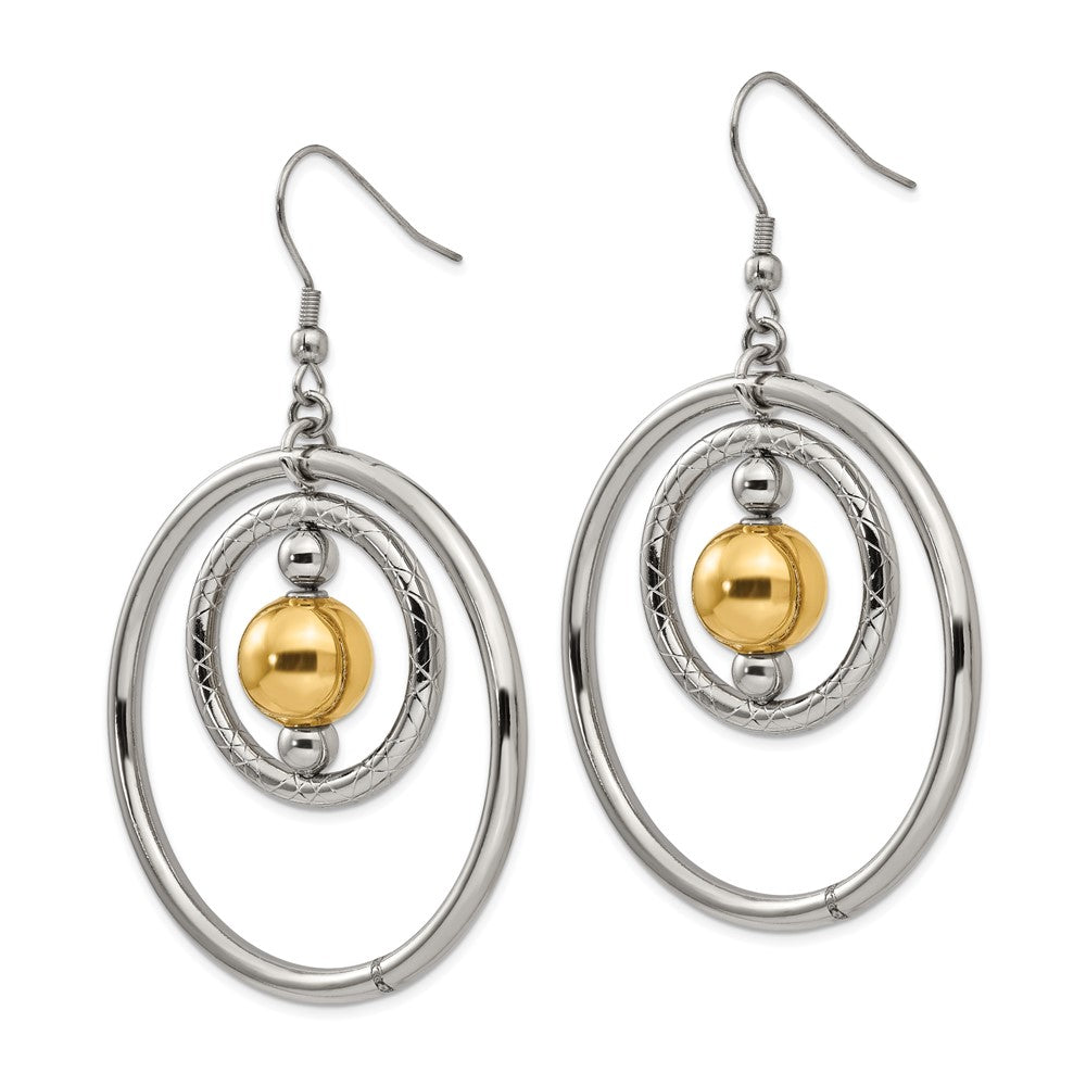 Stainless Steel Polished and Textured Yellow IP Shepherd Hook Earrings