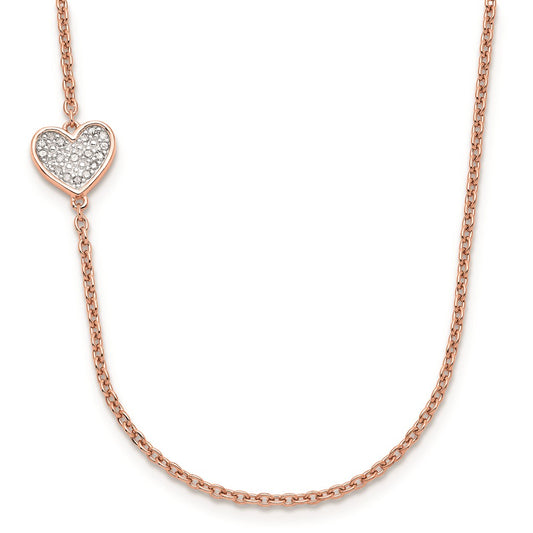 Sterling Silver Rose-tone and Diamond Sideways Heart Necklace