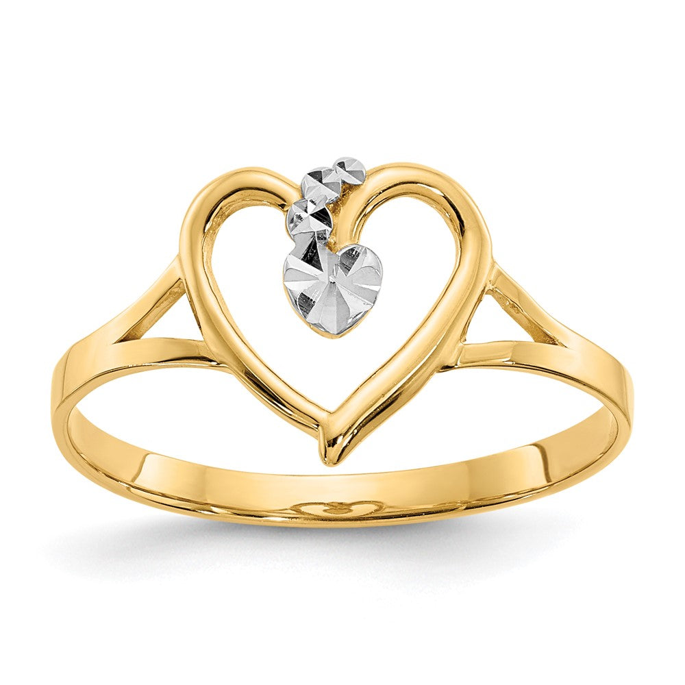 14K and White Rhodium Polished Heart Ring Size 7