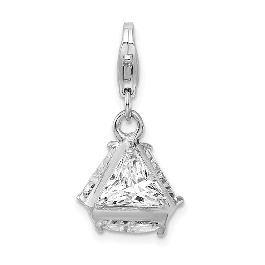 Amore La Vita Sterling Silver Rhodium-plated Polished 3-D CZ Charm with Fancy Lobster Clasp