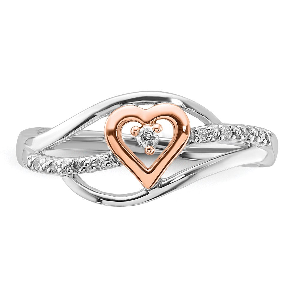 Sterling Silver w/ 10k Rose Gold Accent Polished Diamond Heart Ring