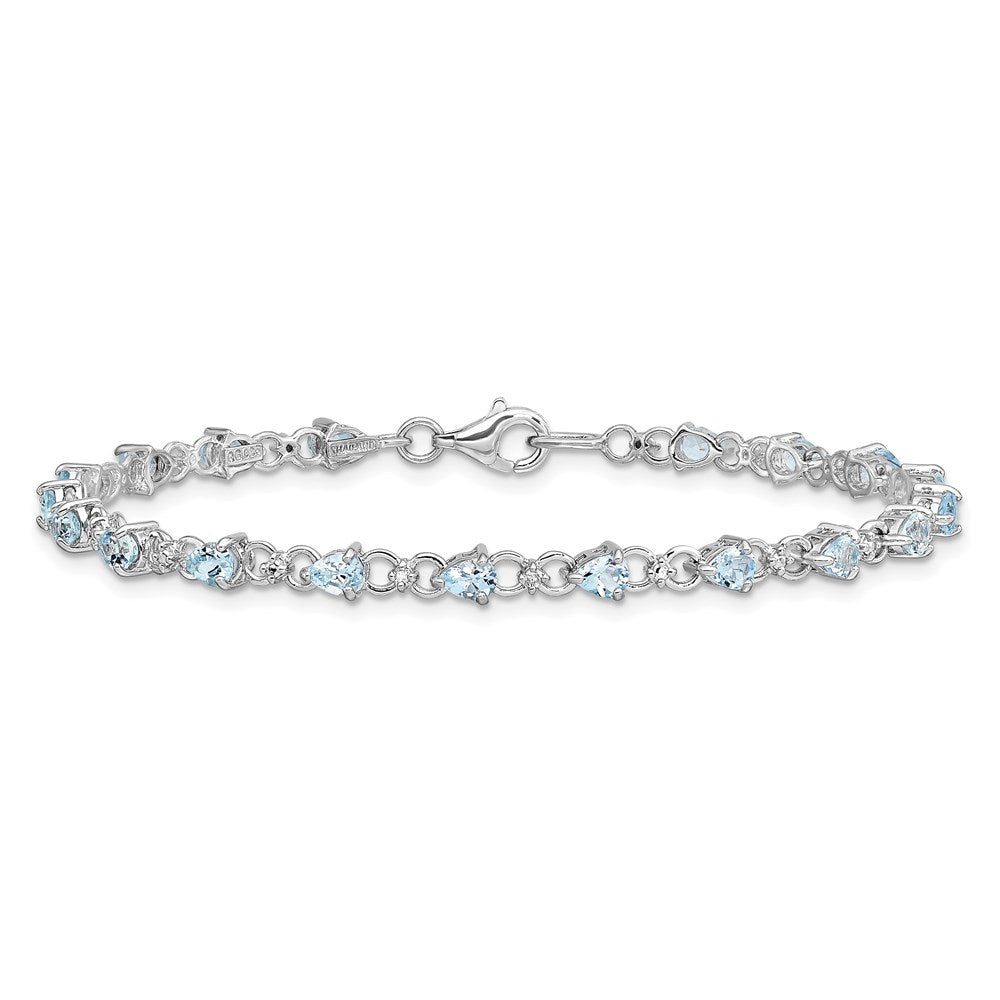 Sterling Silver Rhodium-plated Aquamarine and Diamond Bracelet 7 inches