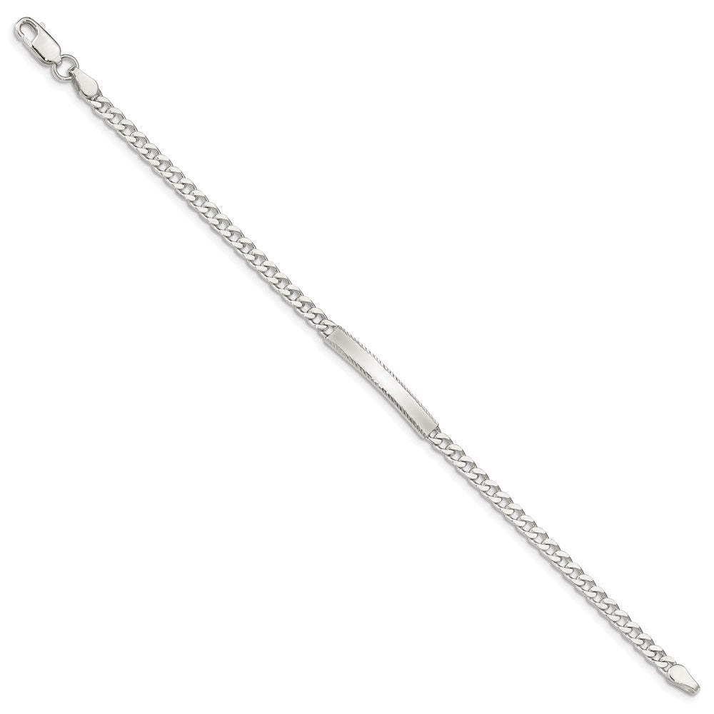 Sterling Silver Diamond-cut Engraveable Curb Link ID Bracelet 7 inches