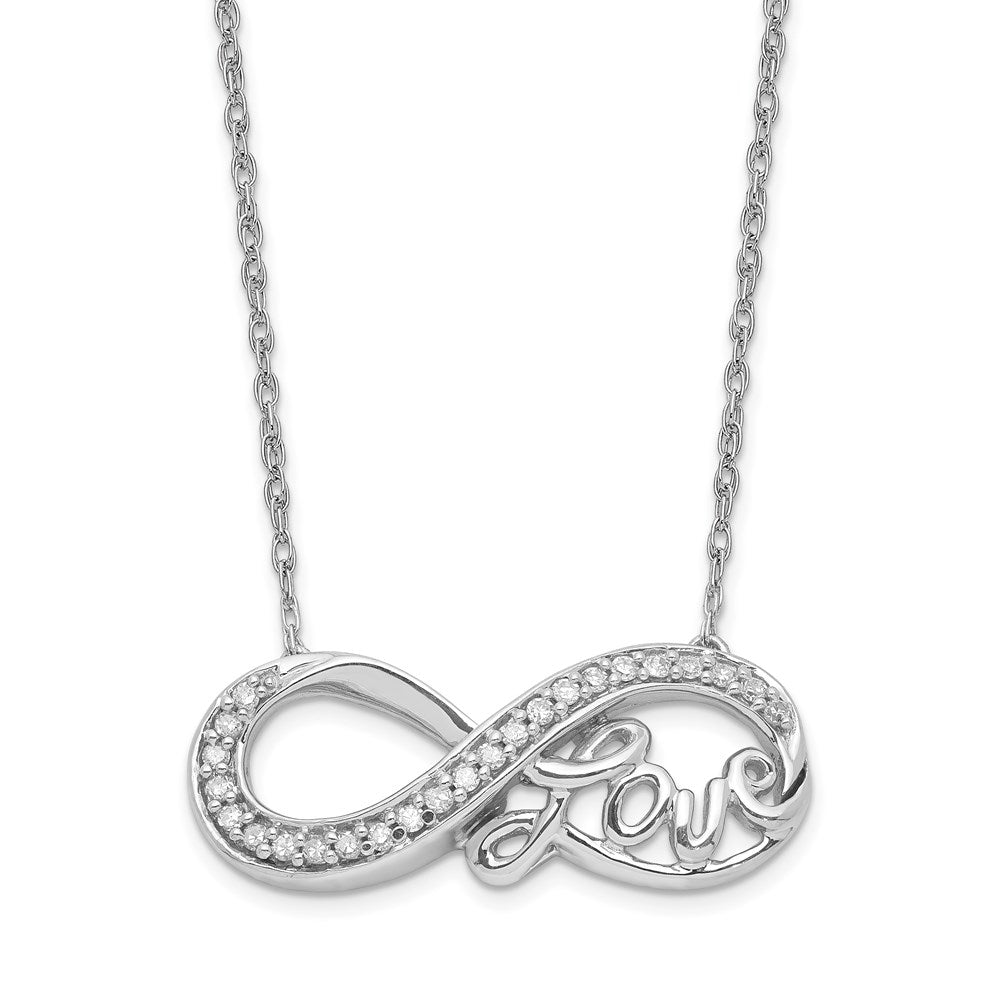 Sterling Silver Rhodium Diam. Infinity Symbol LOVE Necklace 18 Inches